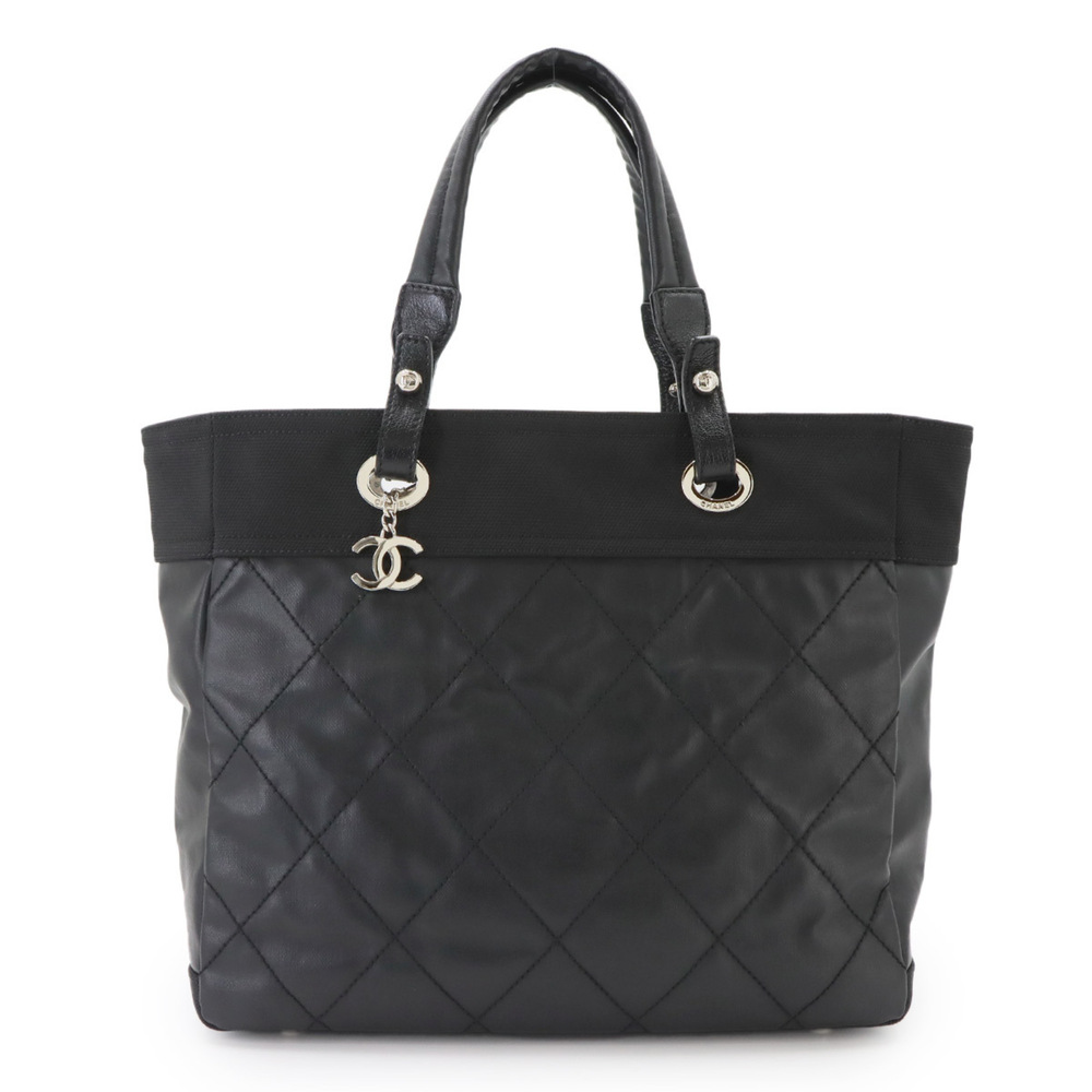 Chanel Paris Biarritz MM Tote Handbag, Canvas, Nylon, Leather, Black, A34209